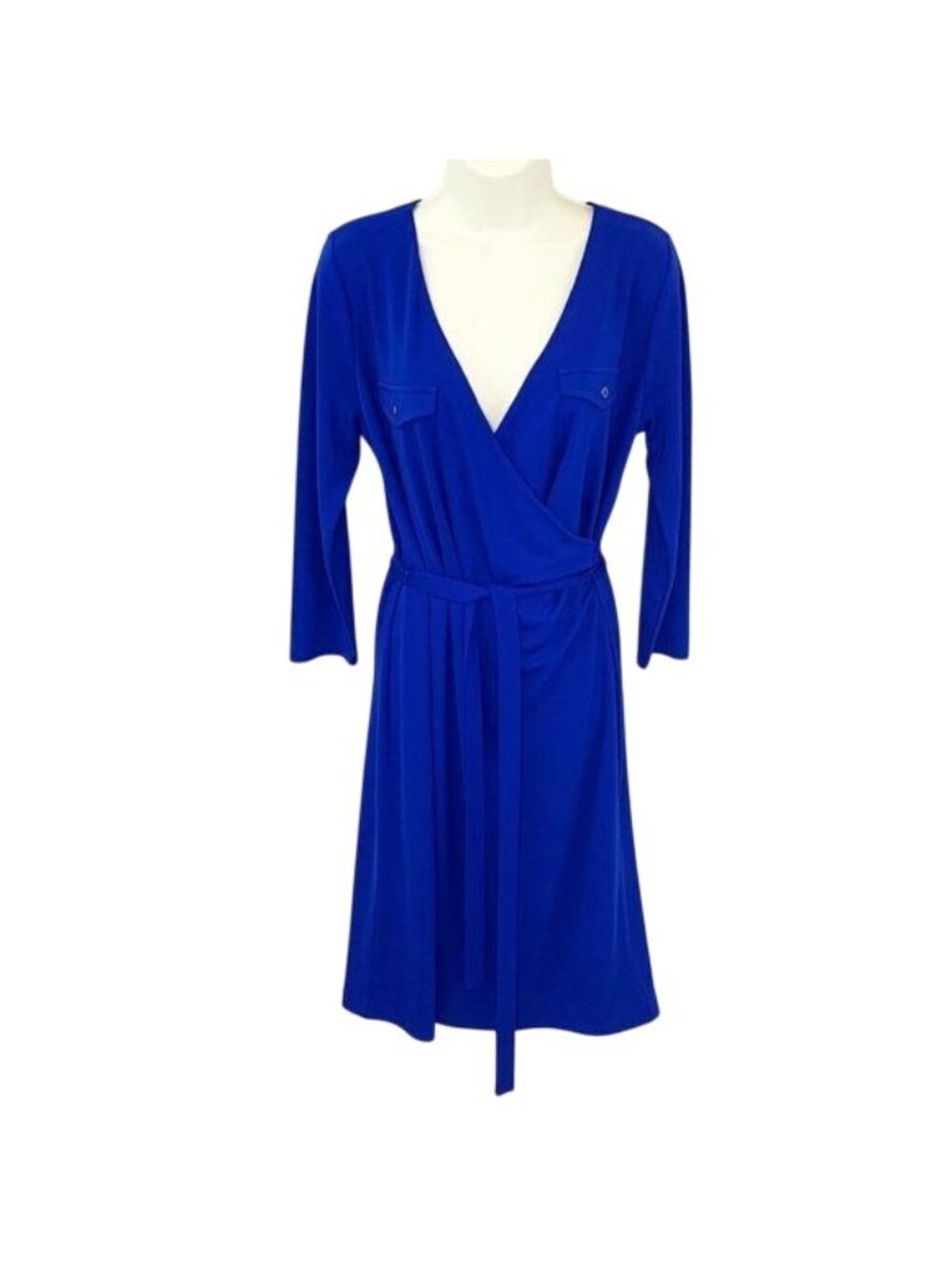 TALBOTS ROYAL BLUE FAUX WRAP DRESS - MEDIUM